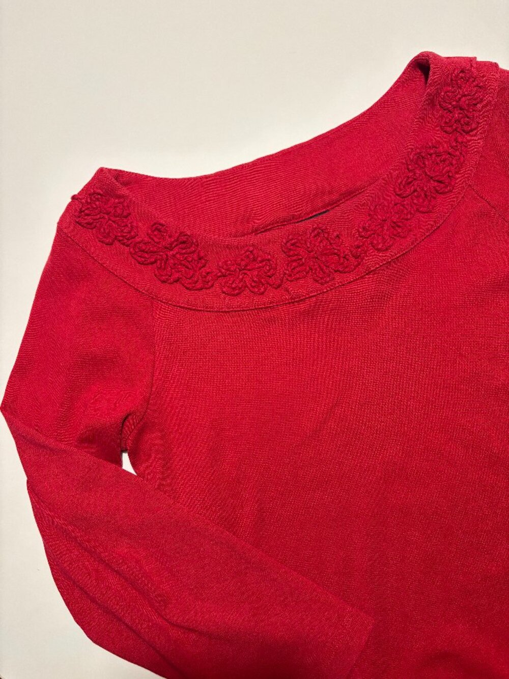 Rafaella Studio Red Floral Wide Neck 3/4 Sleeve Cotton Top